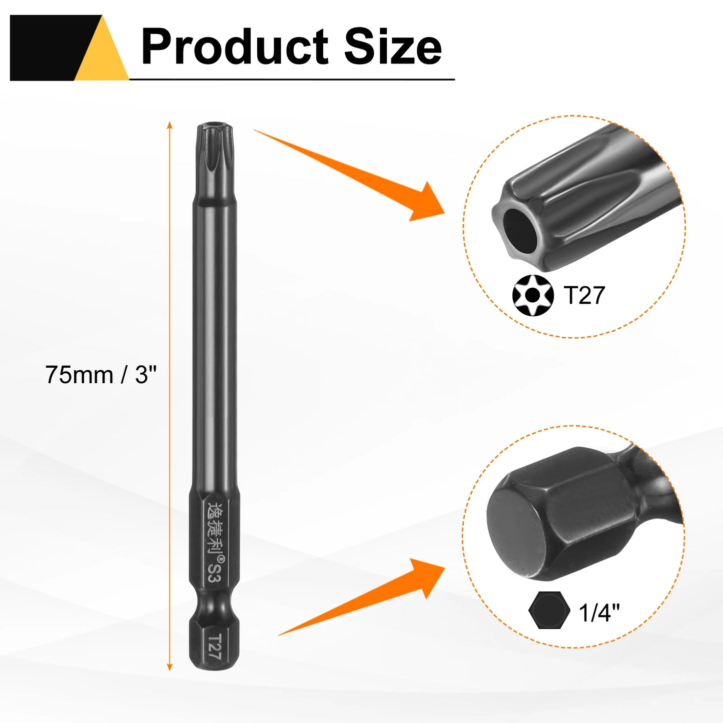 3pcs T6 T7 T8 T9 T10 T15 T20 T25 T27 T30 T40 Torx Screwdriver Bit 1/4" Hex Shank 75mm/100mm Magnetic Tamper Proof Star Hex Bits