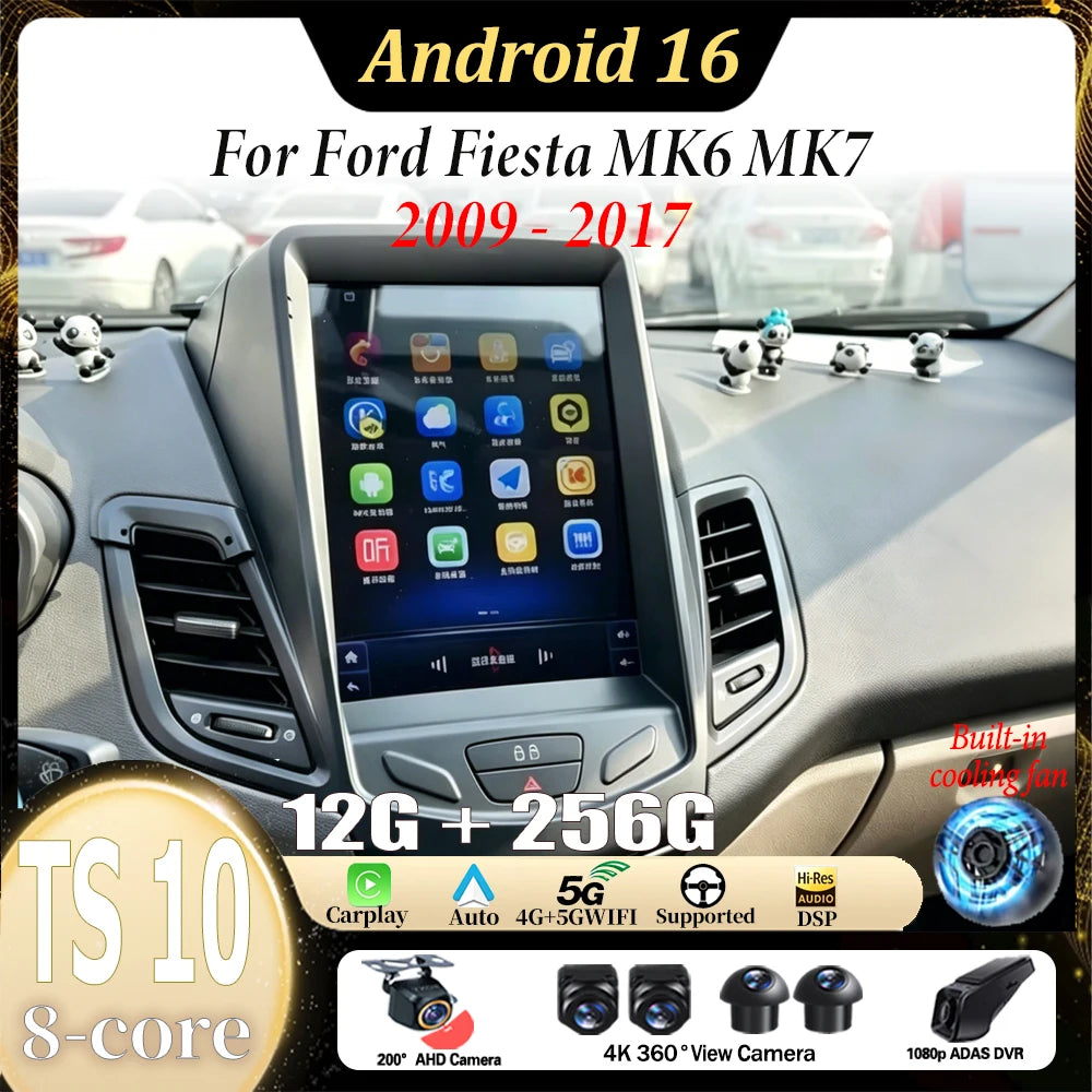 9.7" Android Car Stereo for Ford Fiesta MK6/MK7 (2009–2017) — Wireless CarPlay & Android Auto, QLED, 5G WiFi, GPS