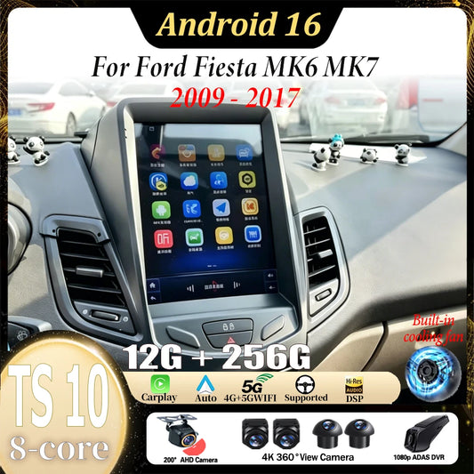 9.7" Android Car Stereo for Ford Fiesta MK6/MK7 (2009–2017) — Wireless CarPlay & Android Auto, QLED, 5G WiFi, GPS