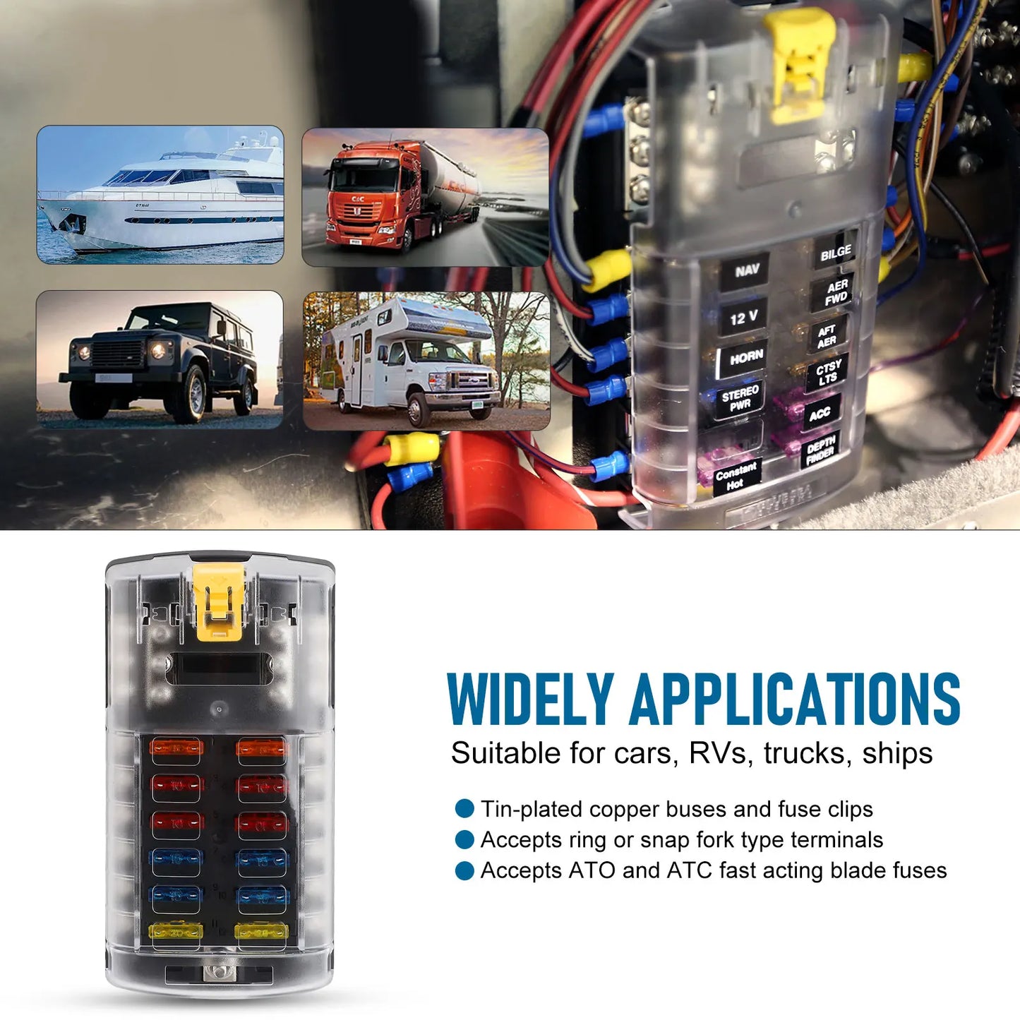 6/12 Way Car Boat Blade Fuse Box Block Holder LED Indicator 12V 32V Auto Marine Waterproof Power Distribution Panel Board