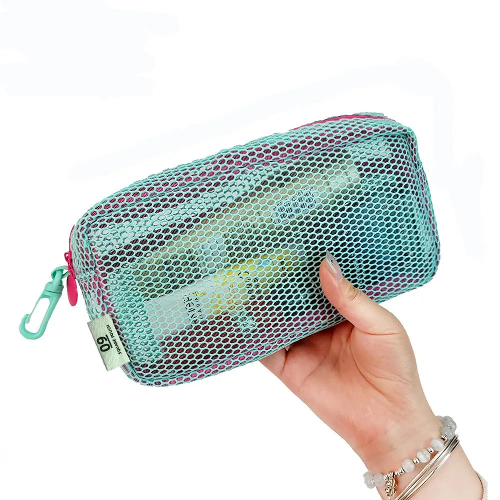 Stylish Lightweight Mesh Cosmetic Bag Portable Square Makeup Storage Bag Zipper Multi-purpose Sundries Organizer Toiletry Pouch