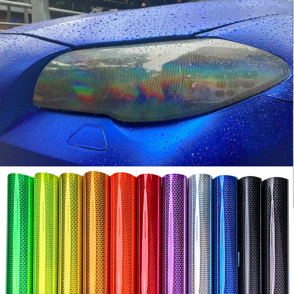 Car Laser Honeycomb Headlights Taillight Lamp Vinyl Wrap Automobile Headlight Tint Waterproof Film Fog Light Taillight Stickers