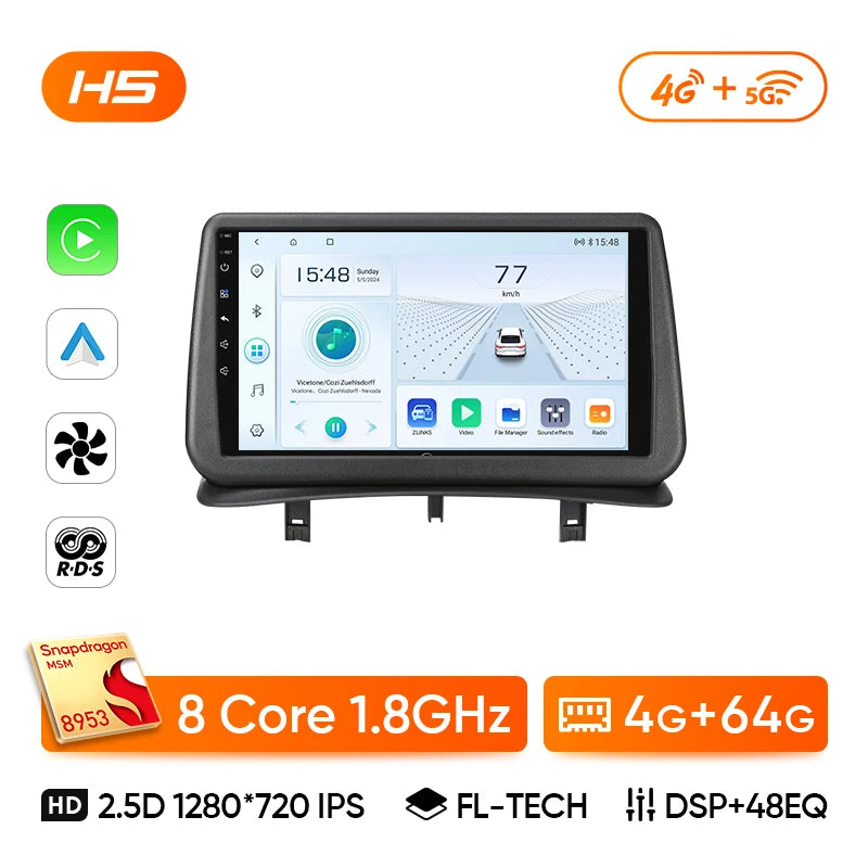 Car Stereo with Apple CarPlay & Android Auto, Compatible with Renault Clio 3 (2005-2014)
