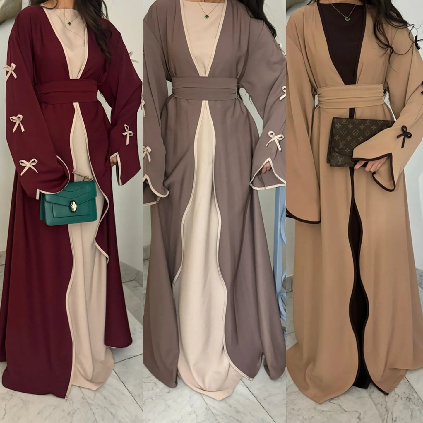 Eid Bow Abaya Women Cardigan Dress Muslim Party Caftan Robe Jalabiya Morocco Dubai Kaftan Islam Vestidos Largos Ramadan 2026