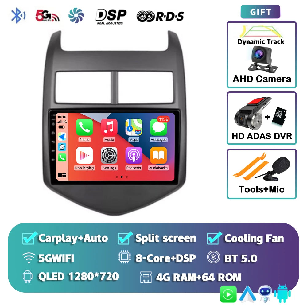 Android 16 CarPlay Auto Car Radio Multimedia Player For Chevrolet Aveo 2 Sonic T300 2011-2015 Navigation GPS 2din Stereo Audio