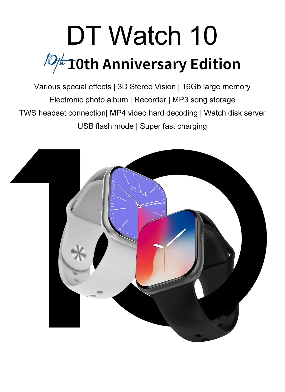 2026 New Original for Apple DT Watch 10 Smart Watch Men AMOLED 4GB Memory Music 3D Surround BT Call Waterproof smart watch Woman