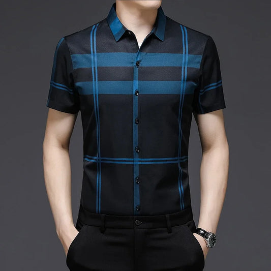 Men's Printed Short-Sleeve Shirt - Wrinkle-Resistant No-Iron Casual