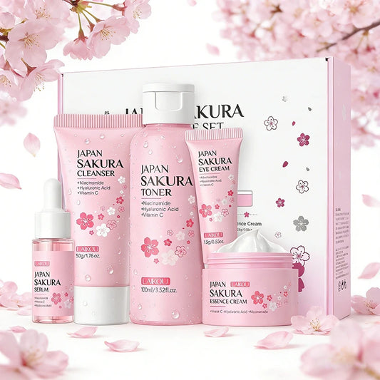 5pcs/set Laikou Sakura Skin Care Set Facial Cleanser Toner Face Serum Eye Cream Hydrating Moisturizing Anti Aging Skin Care Kit