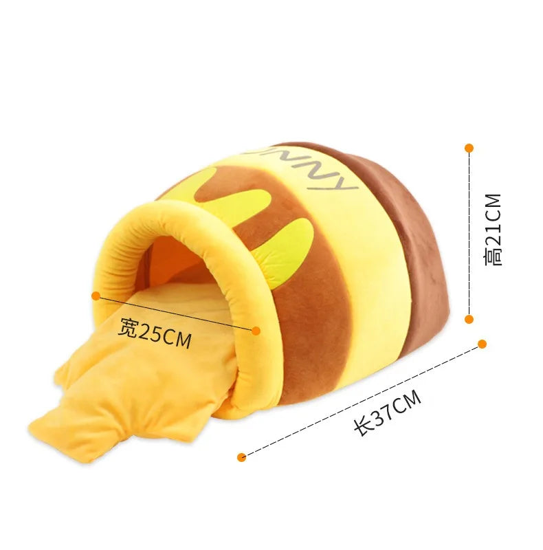 Cat Bed Warm Comfortable Kennel Nest Pet Cat Bed Soft Removable Cushion Nonslip Bottom Cartoon Washable House Honey Pot Cave