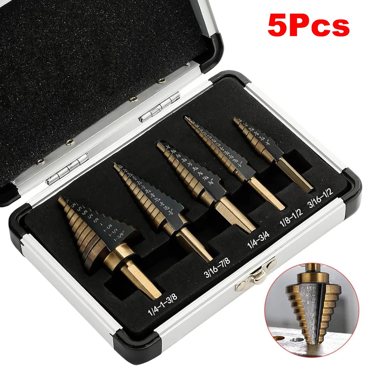 HSS Cobalt Step Drill Bit Set, 50 Sizes with Aluminium Case