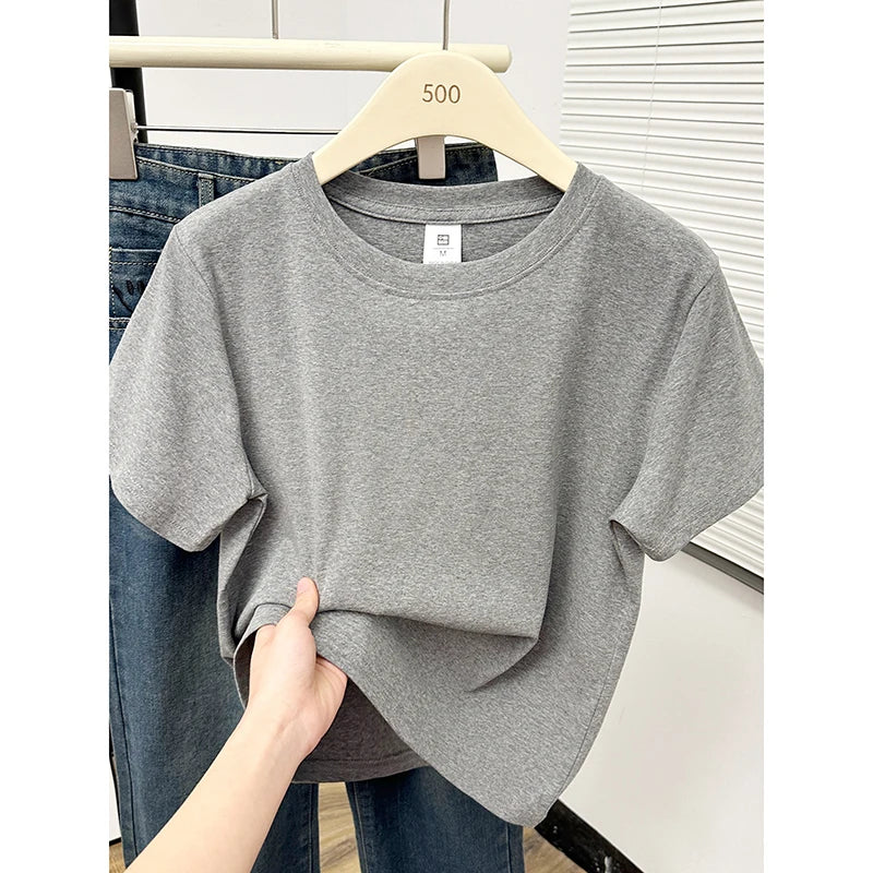Women's Solid Short Sleeve Tee — Casual Y2K Top