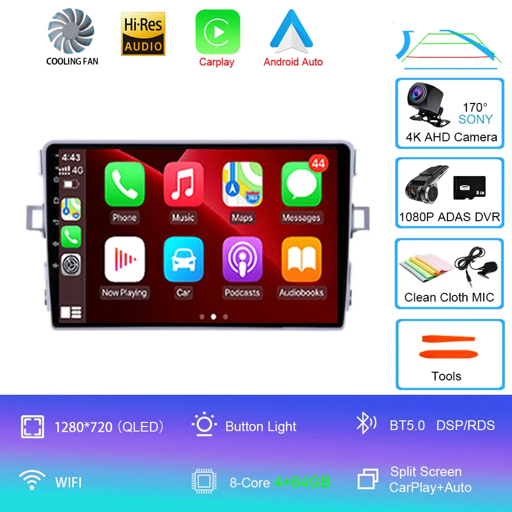 Android Car Stereo for Toyota Verso R20 (2010–2016) — CarPlay, Android Auto, GPS, 4G, RDS, DSP, IPS