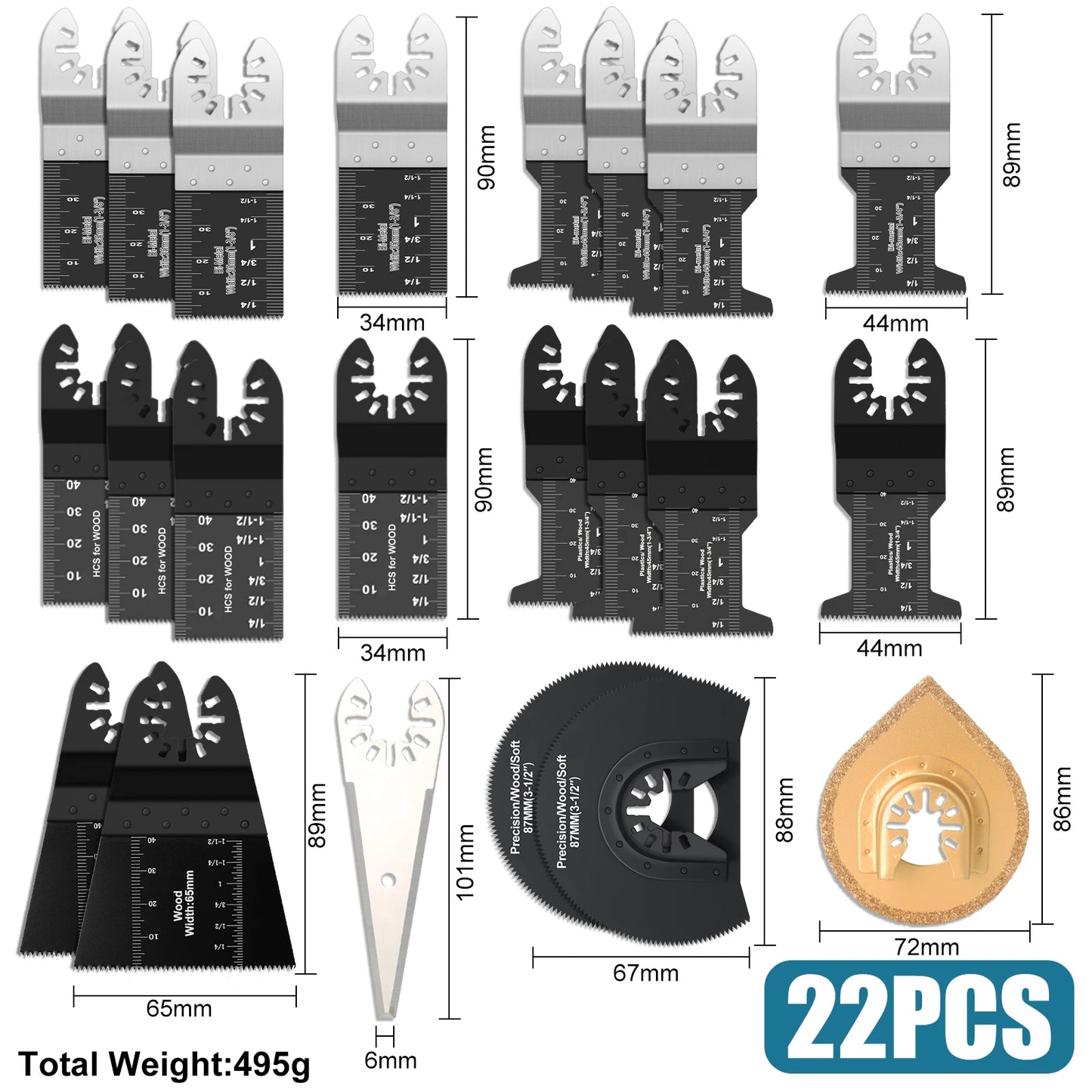 Oscillating Tool Blade Set 10-63PCS – Multi Tool Blades Kit for Wood, Metal, Plastic, Sanding & Scraping