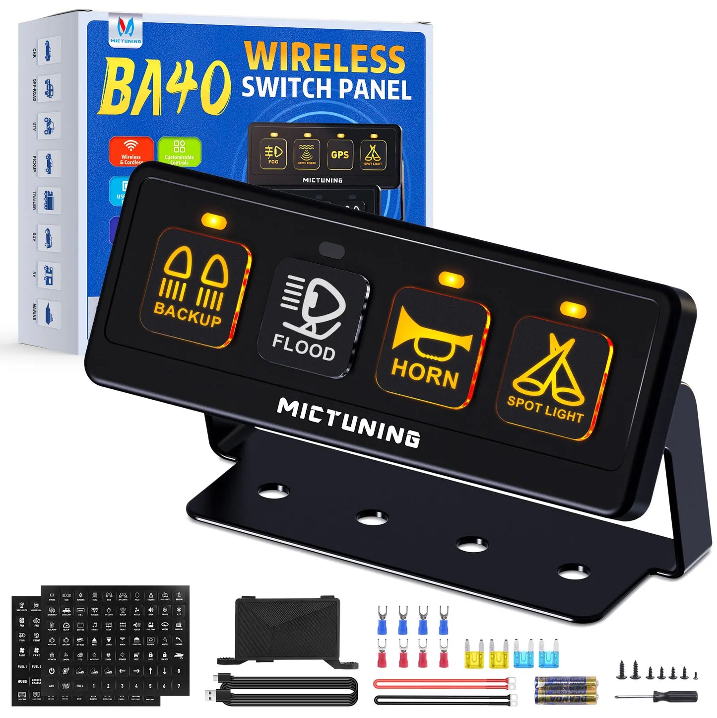 MICTUNING Wireless Switch Panel - 12V 60A/80A, 4 Control Modes