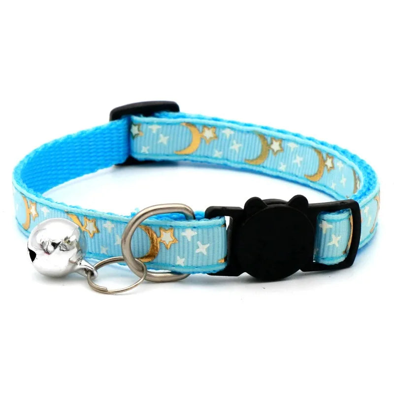 Paw Print Pet Collar with Bell - Adjustable Polyester Strap