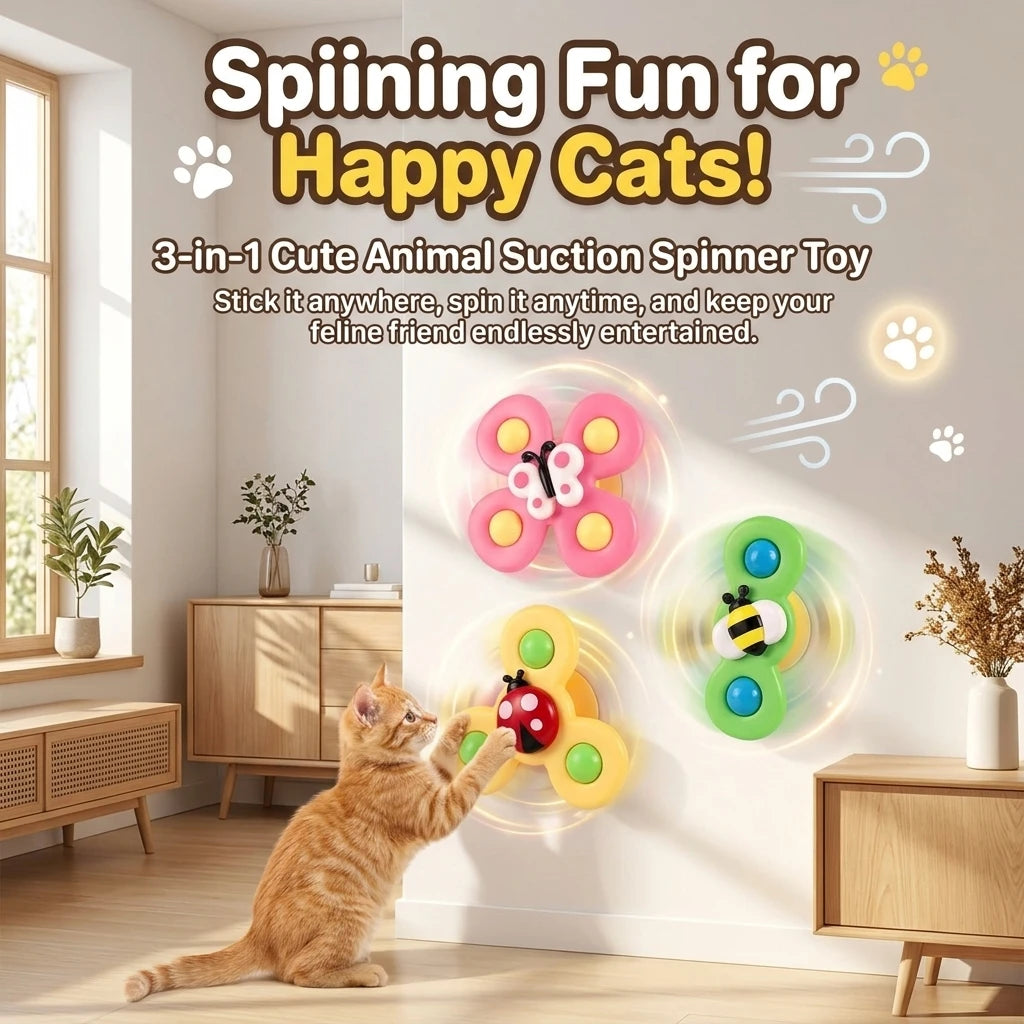 Suction Cup Cat Toy Set - Spinning Windmill & Insect Teasers – photo 4