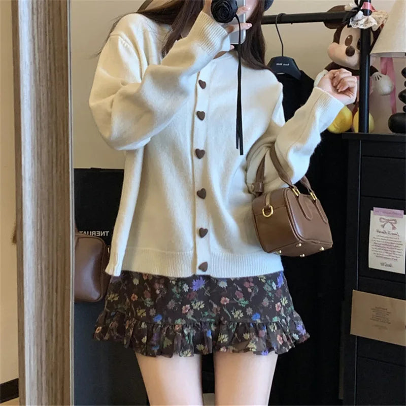 Knitted Cardigan for Women in Autumn Love Button Loose Soft Sweater Jacket Trendy