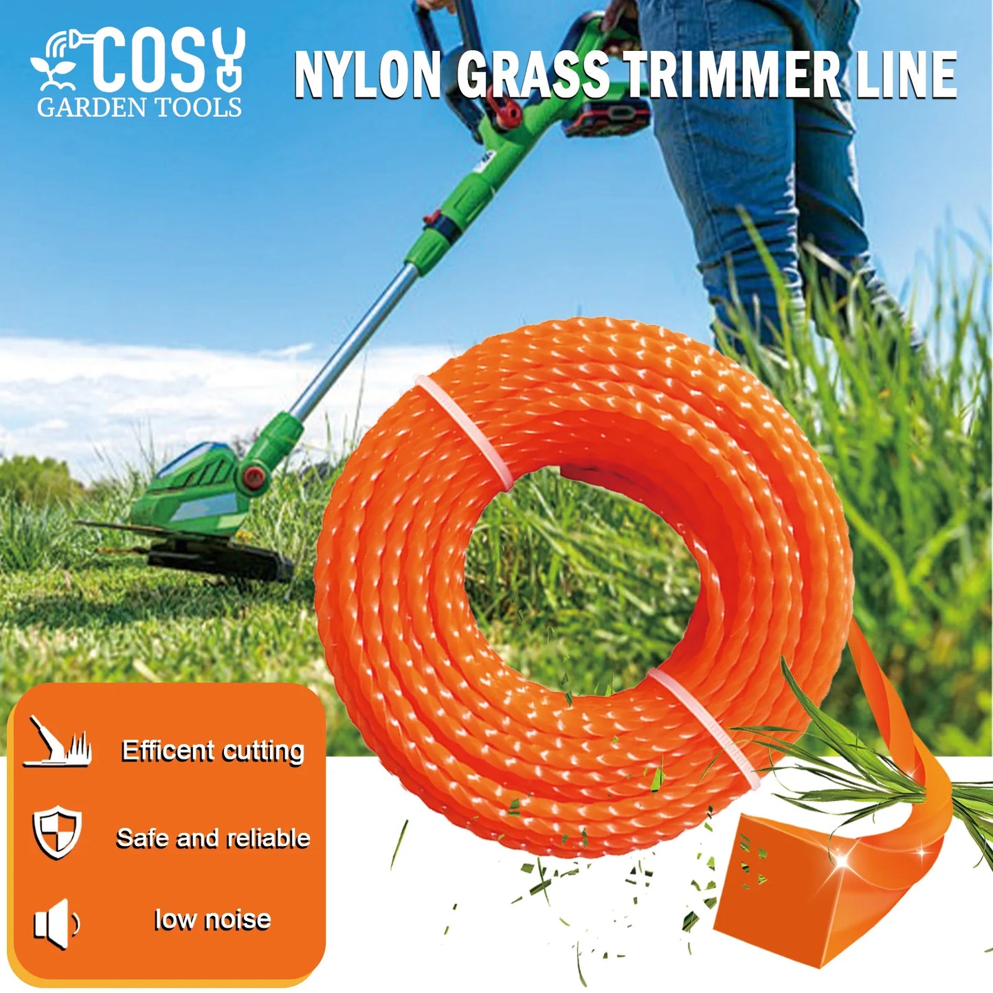 2mm～3mm*10m～25m Mowing Nylon Grass Trimmer Rope Brush Cutter Trimmer Line Mowing Wire Lawn Mower Accessory