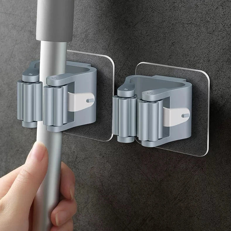 3PCS Mop Organizer Wall Mount - Easy Install Suction Hook Clamp for Kitchen & Bathroom Space Saving