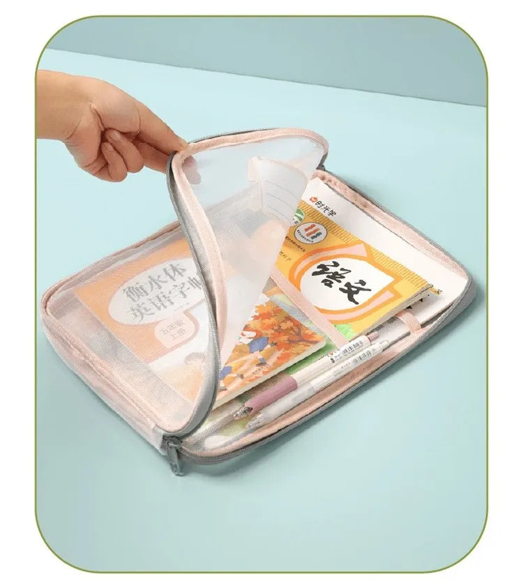 Transparent Stationery Storage Folder Hot Thicken Mesh Zipper File Packing A4 Size School Office Supplies Travel Storage Bags