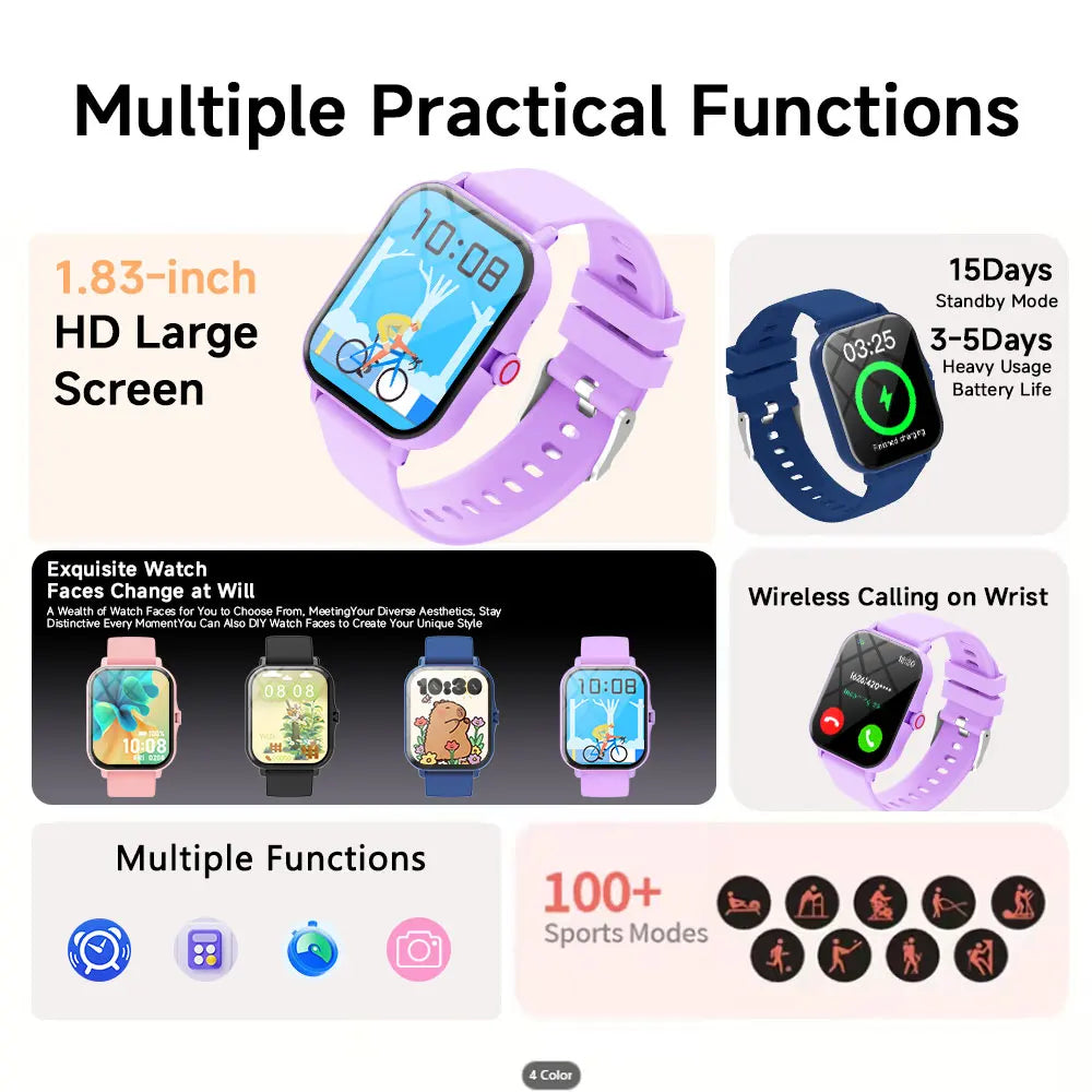 NEW Hot Smart Watch 1.83''HD Screen Camera Music Control Multi-mode Sports Bluetooth Call for Android/IOS 2026 Kids Gift Choice