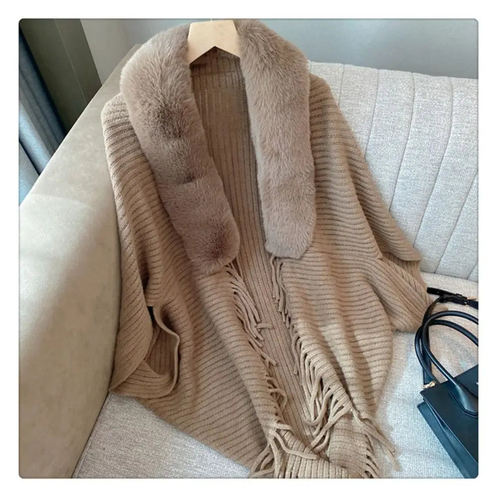 Women's Knit Shawl with Faux Fur - Thick Wrap for Evening Dresses - photo 3
