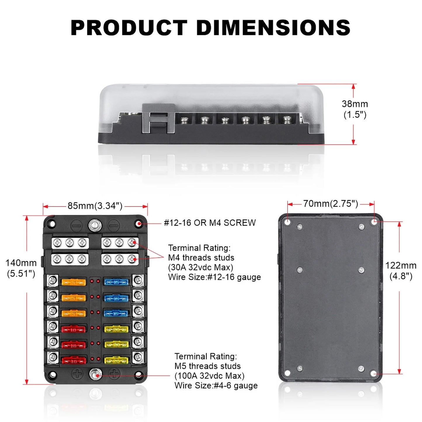 6-12 Way Blade Fuse Block Fuse Box Holder Cover With LED Indicator For a Pillar Switch Panel 12V-24V Board Camper RV Boat