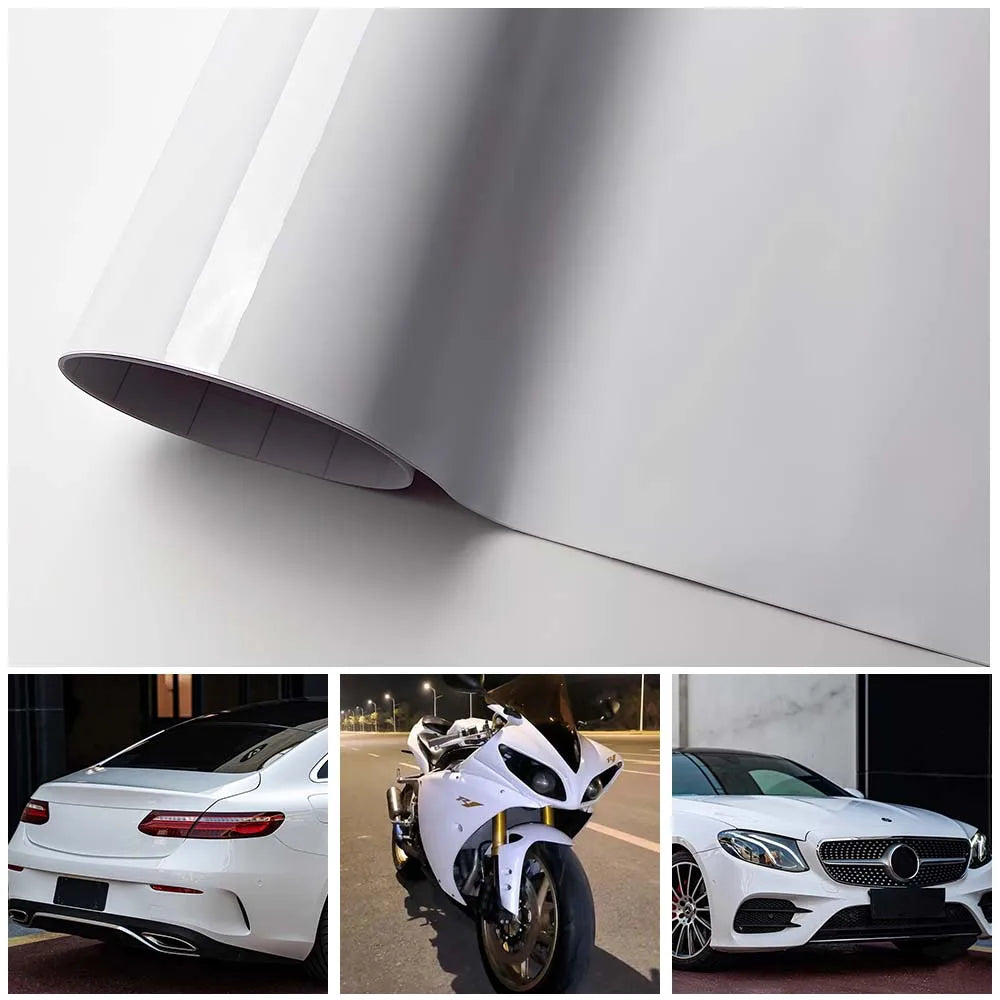 Bright White Vinyl Wrap Self-adhesive Auto Motorcycle Body Wrap Sticker Glossy White Vinyl Film Shiny White Car Accessories