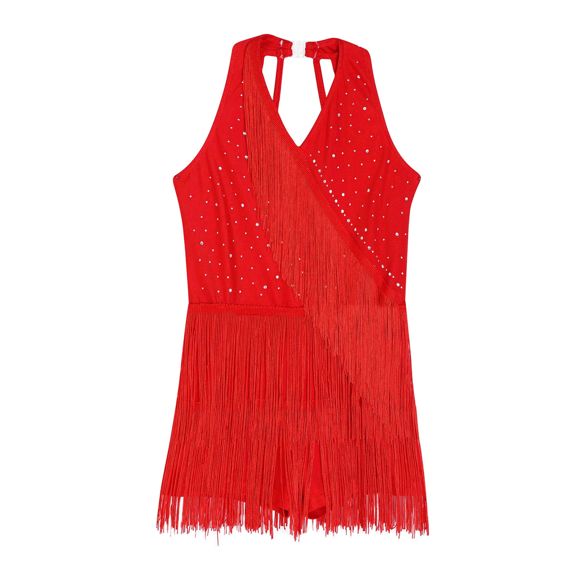 Girls rhinestone fringe Latin leotard dress