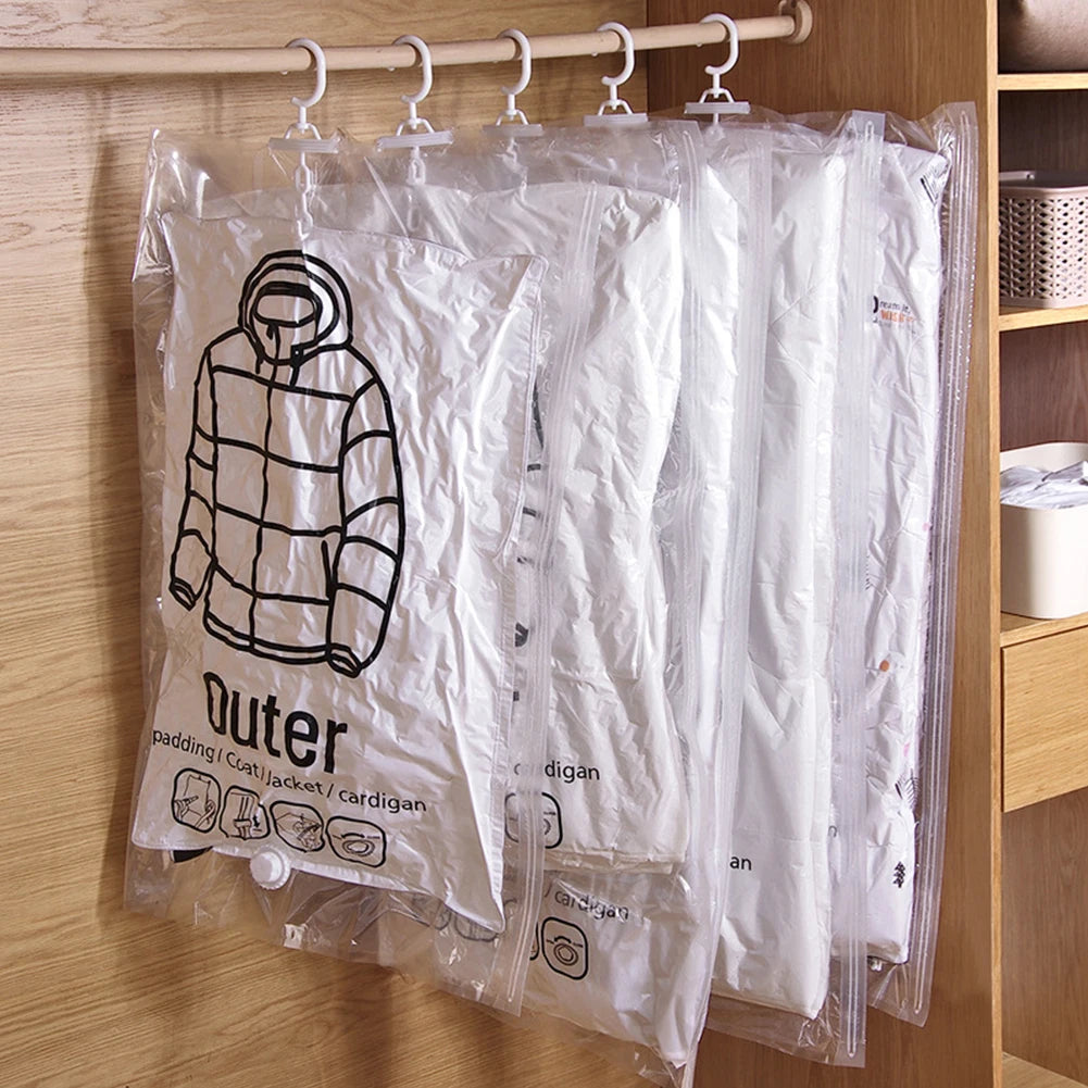 Hanging Vacuum Bag Clothes Organizer Bag Dustproof Clothes Vacuum Storage Bags Wardrobe Quilt Compression Empty Pump Bags
