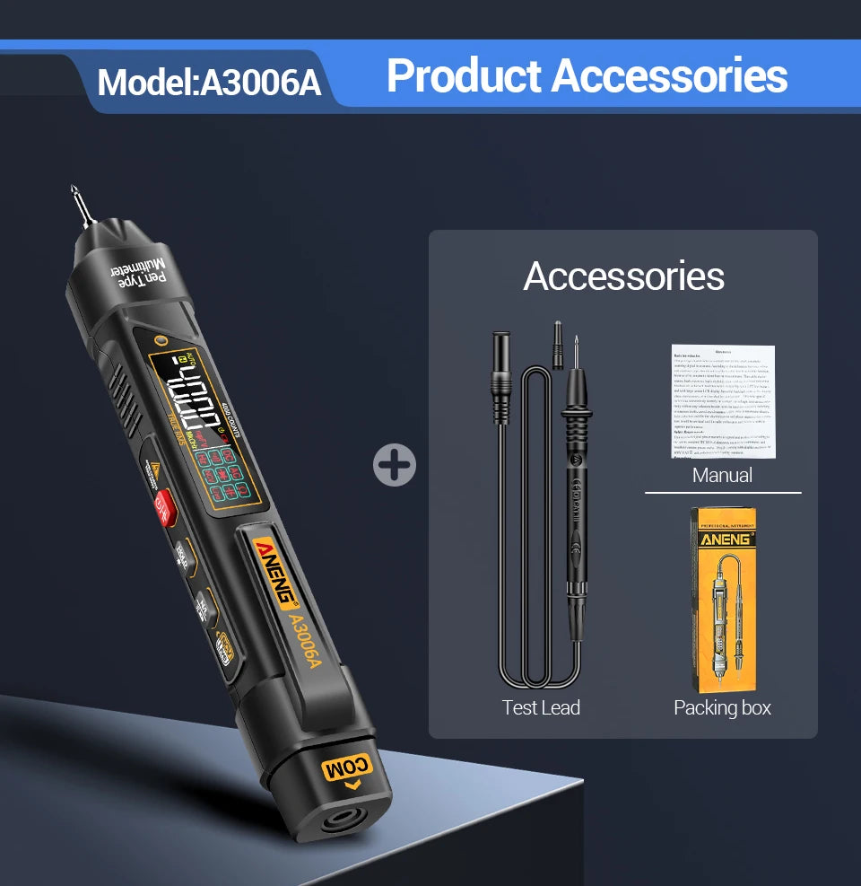 ANENG A3006A Digital Pen Multimeter 4000Counts AC/DC Voltage Non-contact Inductive Electricity Hz Diode Resistance Tester Tools