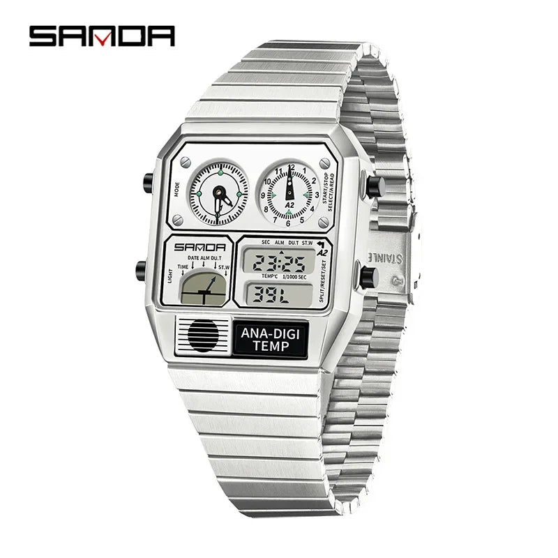 SANDA Fashion Hot 3192 Men Watch Thermometer Stopwatch Timing Men's Digital Wristwatch Multifunctional Waterproof Man Watches