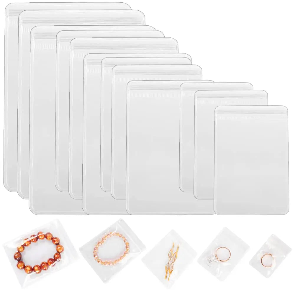 100PCS Clear PVC Jewelry Zip Bags – Self-Sealing Storage Bags for Rings, Earrings & Bracelets | 7 Sizes