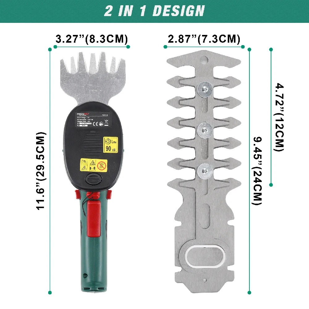 7.2V Cordless 2-in-1 Hedge & Grass Trimmer – Handheld Shrubber with Battery & Charger Included