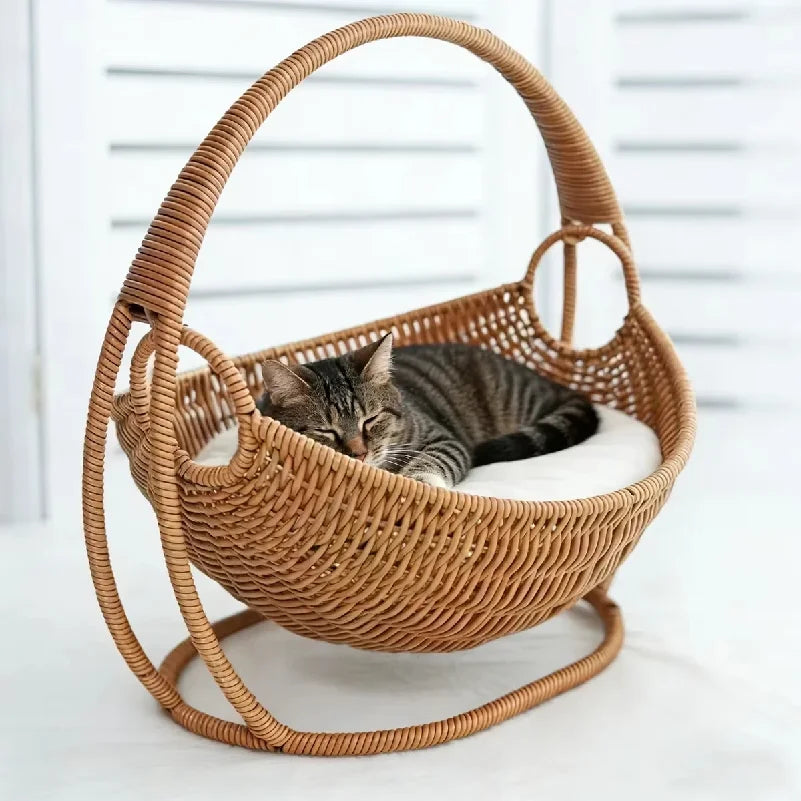Woven-Look Semi-Enclosed Cat Bed - Basket Style House – photo 4