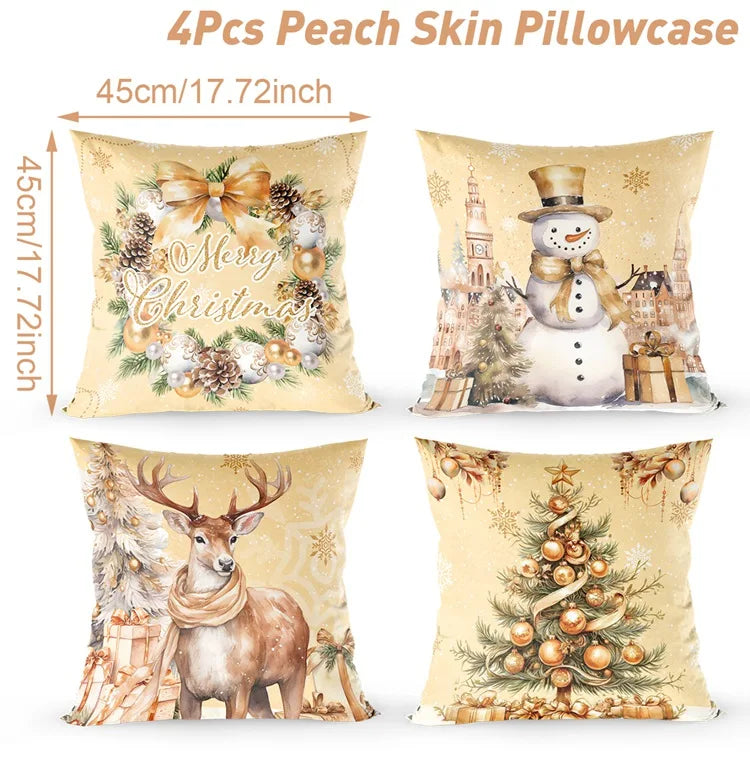4pcs Merry Christmas Cushion Cover Home Decorations 2026 Christmas Ornament Pillow Case Xmas Navidad Gifts New Year Gifts 2026