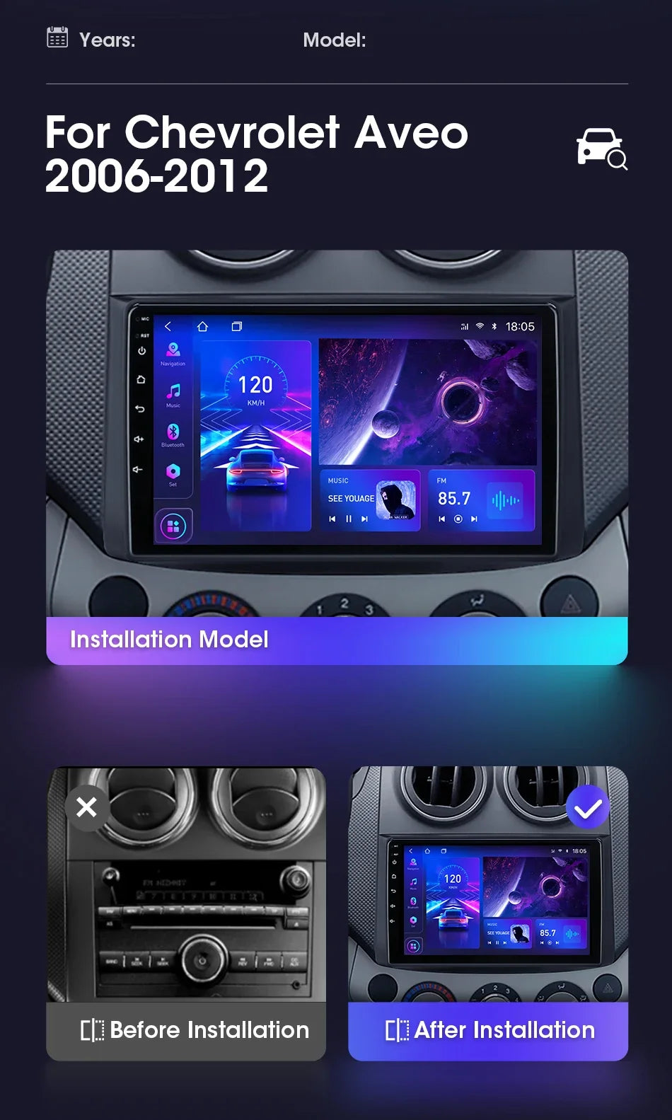 JMCQ Car Radio For Chevrolet Aveo 2006 2007 2008 2009 2010 2011 2012 2din Android12 Carplay Multimidia Video Player Head Unit