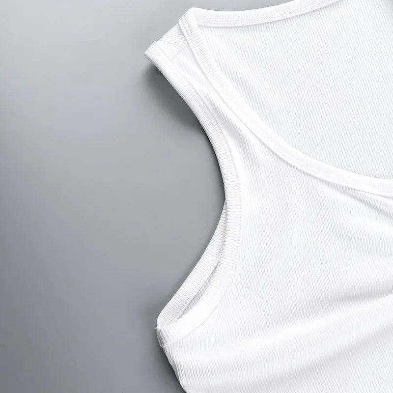 Creative Metal Decoration Tank Tops Women Edgy Clothes Y2k Accessories Sleeveless Crop Top Slim Fit Ropa De Mujer Camison Verano