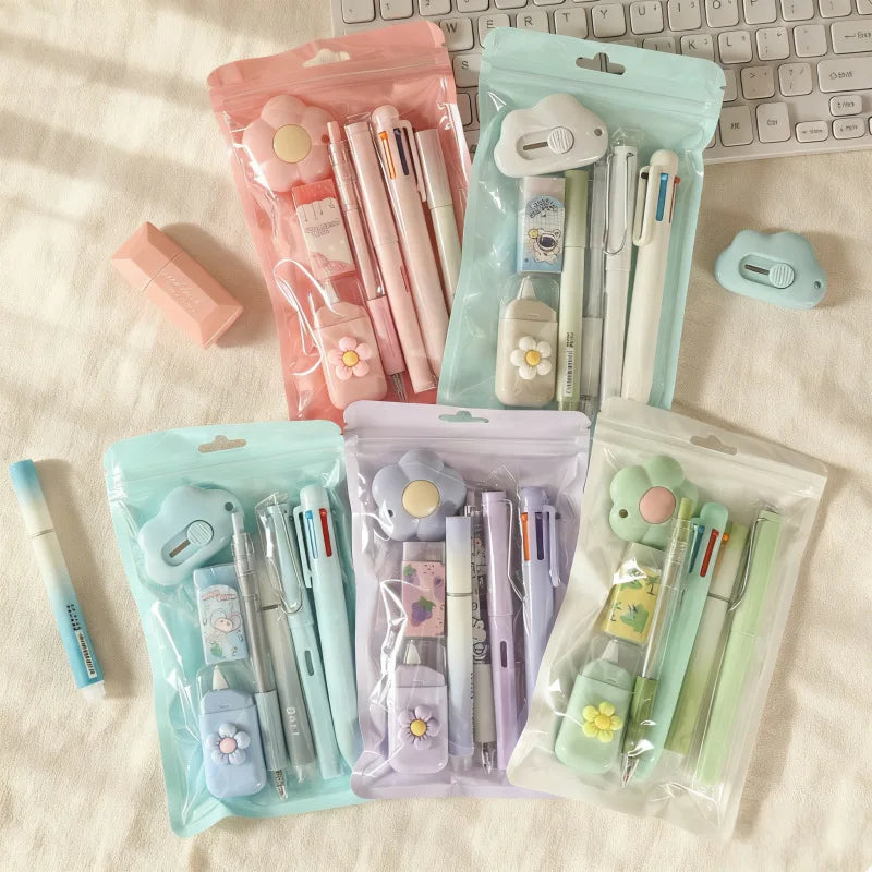 7-Pcs Stationery Set High-Quality Student Graduation Gift Neutral Pen Learning Companion Stationery Pack for Achievers， office