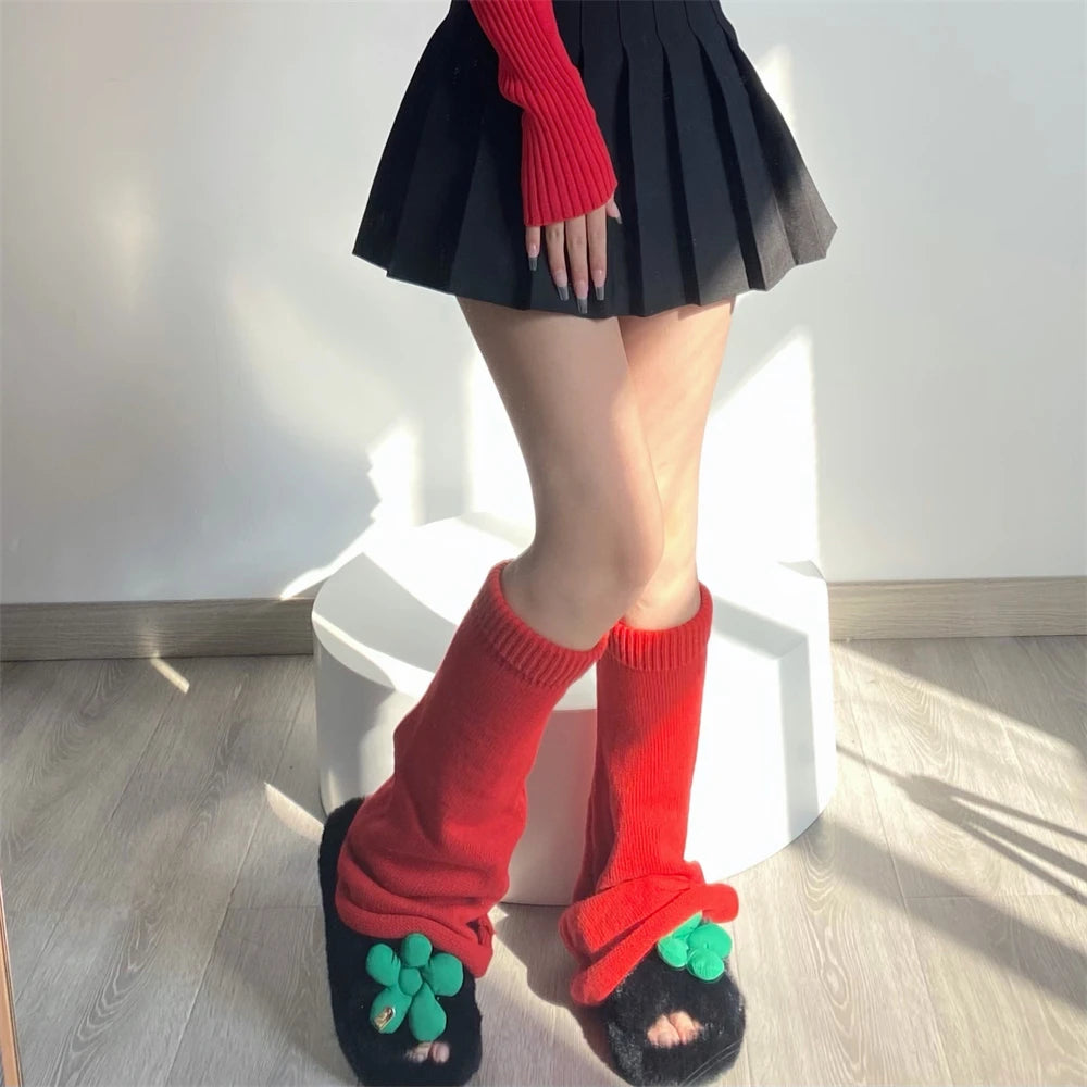 Women's Red Long Knit Leg Warmers - Y2K Boot Cuffs