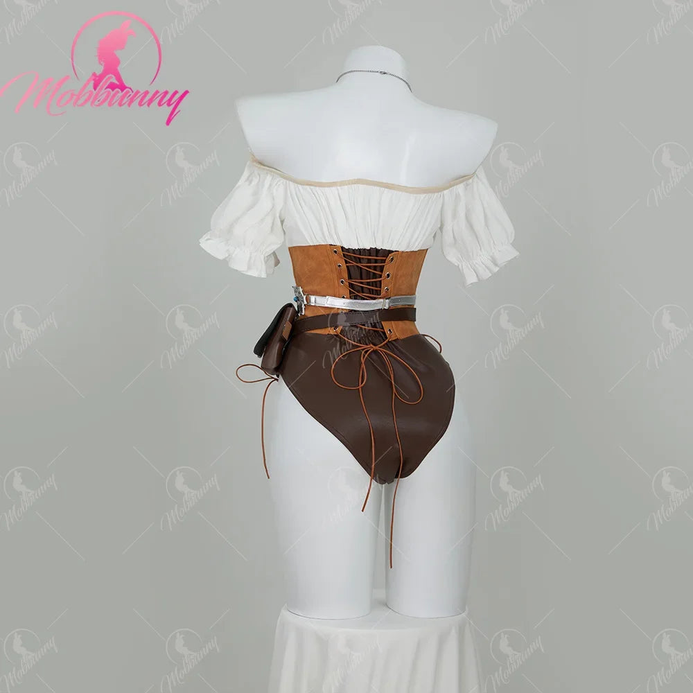 MOBBUNNY Women's Ciri Derivative Cosplay Costume Sexy Bodysuit Medieval Halloween Lingerie Set Bodycon with Belt Gloves and Bag