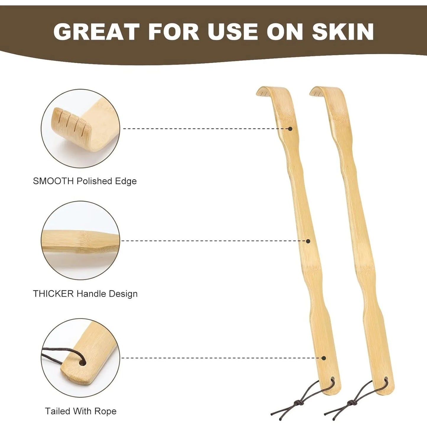 3 Pcs Strong Back Scratcher,Self-Massager Therapeutic Bamboo Wooden Back Scratchers For Scratching Itches,long handle Scratch
