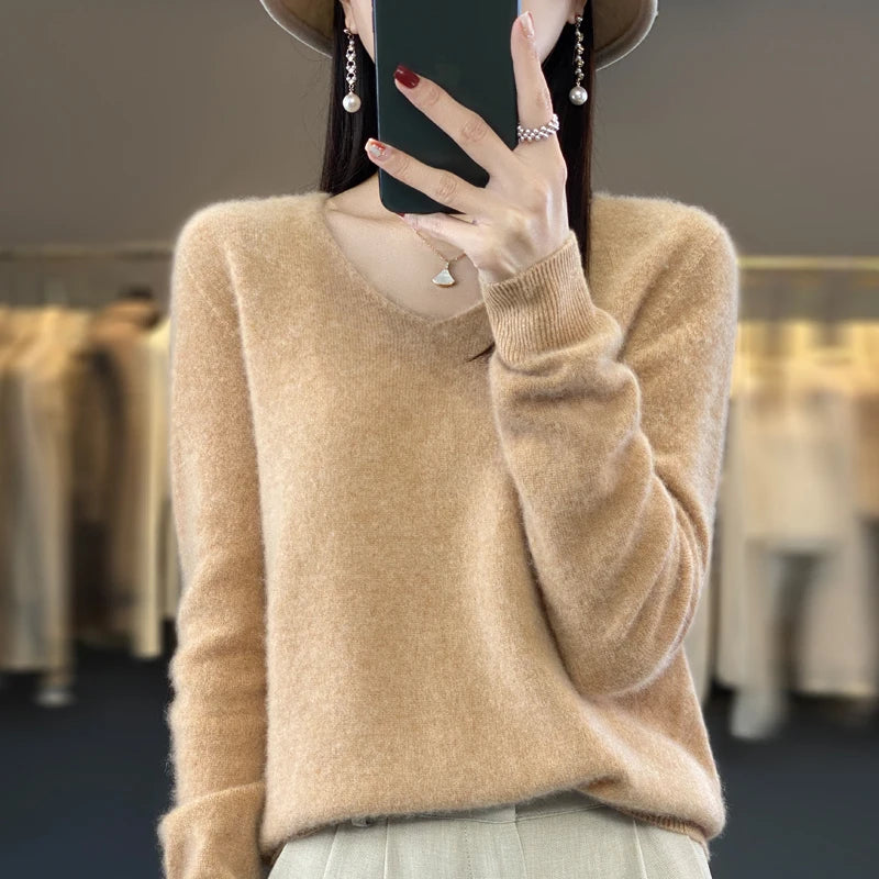 Women's Merino Wool V-Neck Sweater