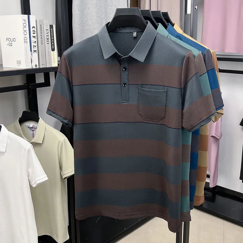 Men's Striped Lapel Polo - Sweat-Resistant Lightweight Summer Tee