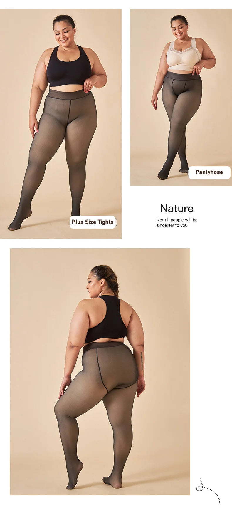 Women's Fleece-Lined Thermal Pantyhose, Sheer Look