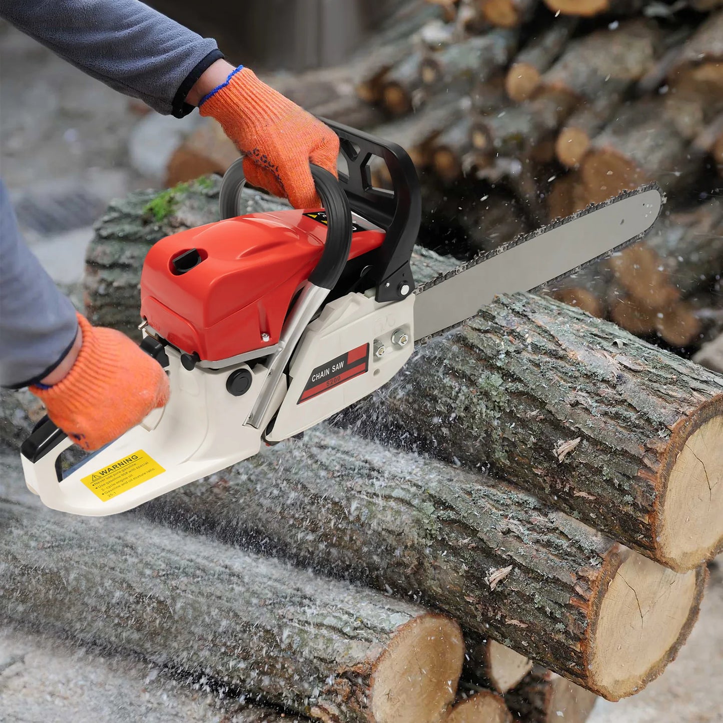 52cc Gasoline Chainsaw — 20" Bar, 7500 RPM Heavy-Duty Saw with Tool Bag