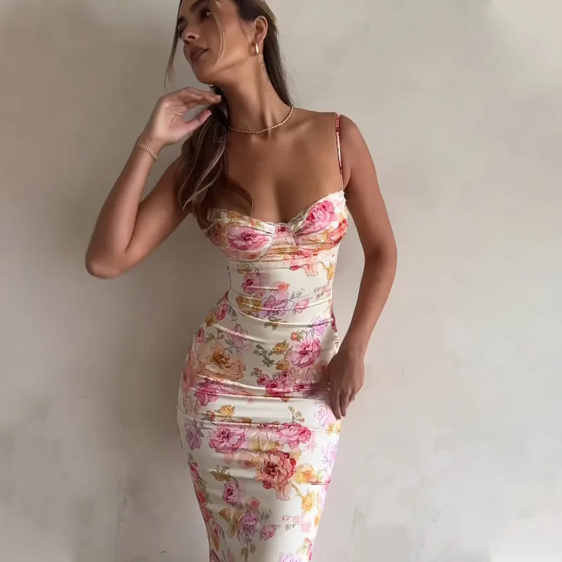 New Floral Suspender Split Slim Sleeveless Patry Beach Style Spaghetti Strap Dress Women Clothes Mini Dress 2026 Summer