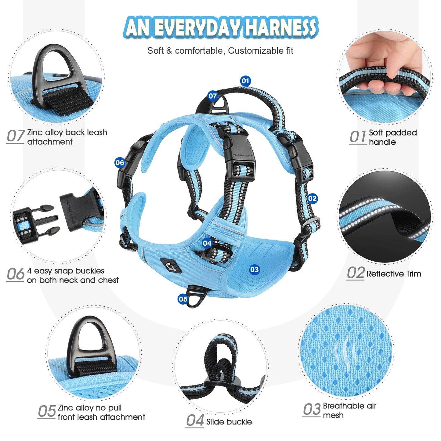 Dog Harness and Leash Combo, Escape Proof No Pull Vest Harness, with 5 Feet Leash, Reflective Adjustable Soft Padded Pet Harness