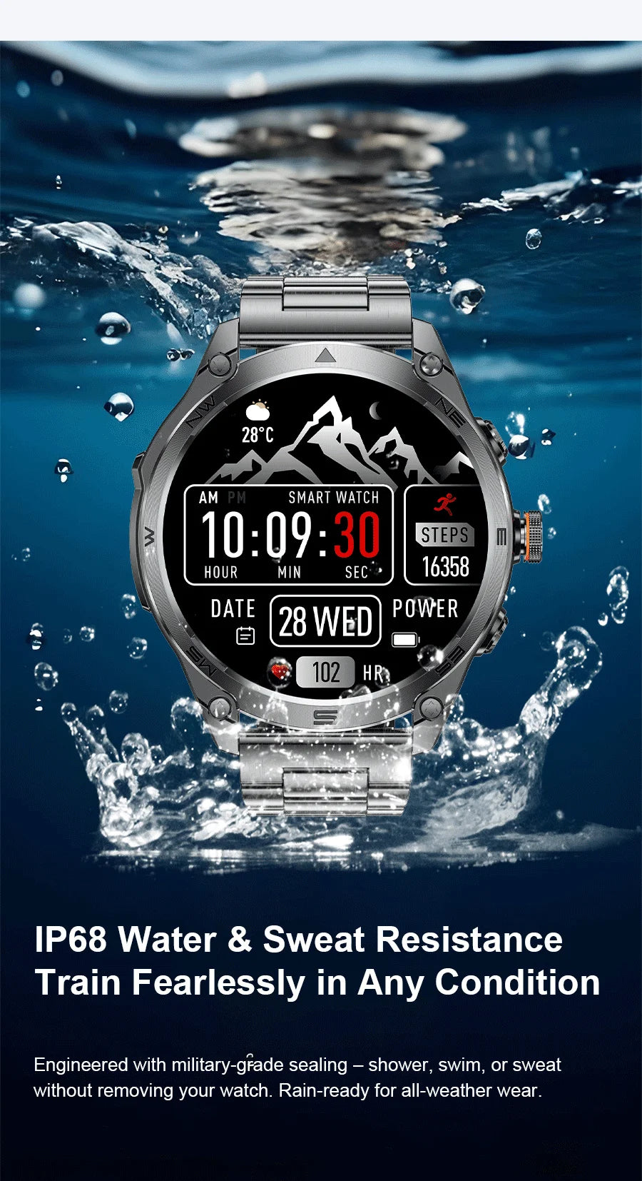 2026 New Military Smart Watch 1000Mah Battery GPS trace Compass 10ATM Waterproof Tactics Sport Flashlight call Smart Watch Men
