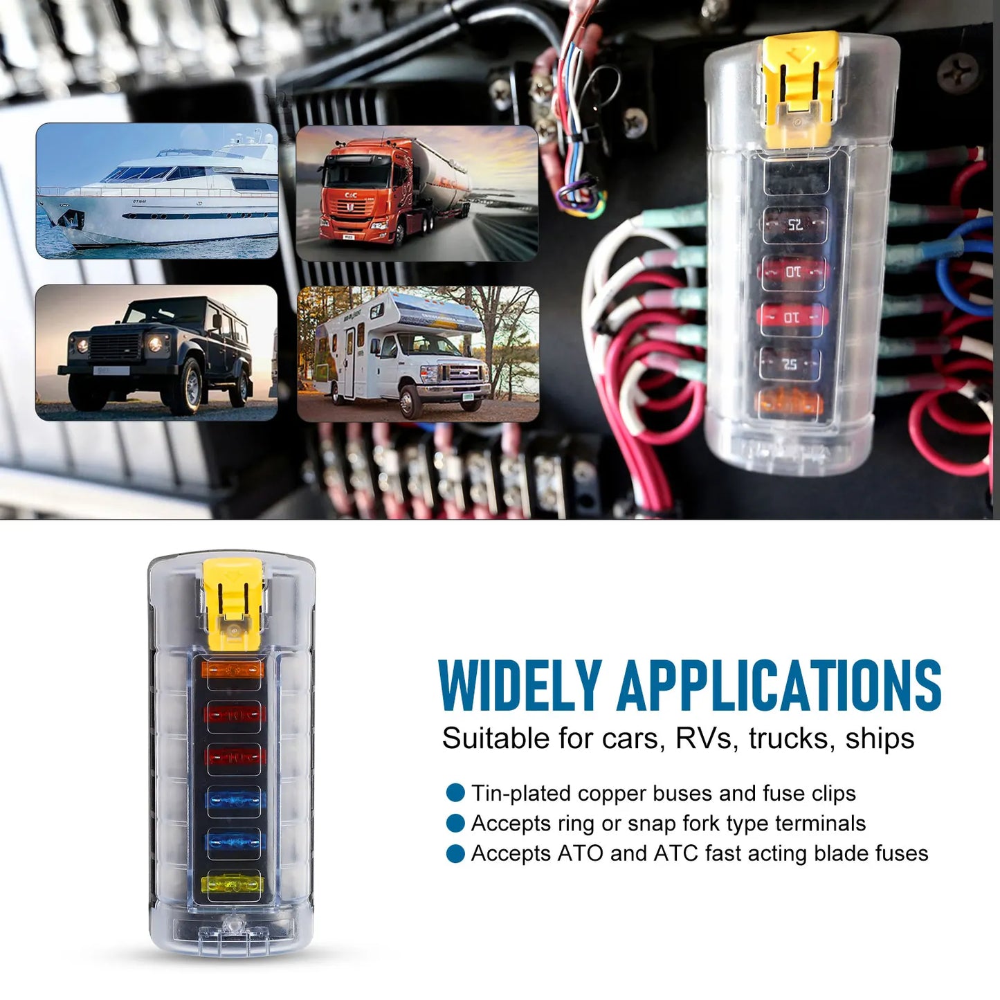 6/12 Way Car Boat Blade Fuse Box Block Holder LED Indicator 12V 32V Auto Marine Waterproof Power Distribution Panel Board